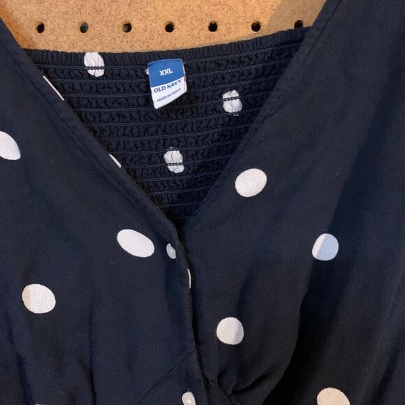 Old Navy Polkadot Maxi Dress Short‎ Sleeves XXL Black & White Retro Twee FLAW - Picture 5 of 9